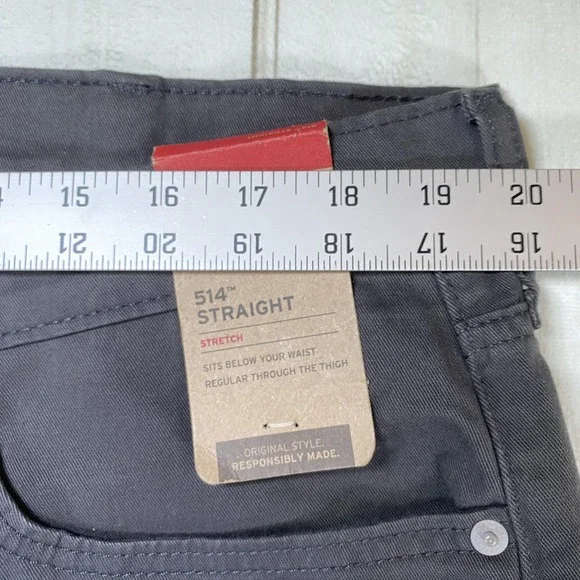 Levi's 514 Jeans Mens 40x32 Gray Straight Leg Stretch Denim 5 Pocket Zip Fly - Picture 7 of 13